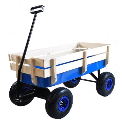Garden Cart Utility Wagon 176 LBS Loading Capacity Steel Garden Wagon Pulling Cart With Wood Railing Folded Handle For Garden Farm Orchard Warehouse 2 Garden Cart Utility Wagon 176 LBS Loading Capacity Steel Garden Wagon Pulling Cart With Wood Railing Folded Handle For Garden Farm Orchard Warehouse - Image 2