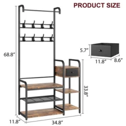 Hall Tree Shoe Bench, 8 Sturdy Hooks, 5-in-1 Industrial Entryway Bench With Storage Drawer, Coat Rack For Apartment, Bedroom, Rustic Brown -Home Decor Store GUEST e5d68197 3117 4e17 9784 ba23868ce092