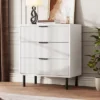 Wave Fluted 3 Drawers Dresser, 30'' Tall Wood Nightstand, Modern Chest Of Drawers, Wide Side Table With Black Metal Legs For Bedroom Hallway, White