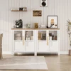 Sideboard Buffet Cabinet With Glass Doors, 29" Large Buffet Cabinet With Storage, Modern Farmhouse Storage Cabinet Table