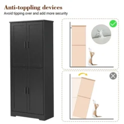 70" Black Tall Kitchen Pantry Cabinet With 4 Doors And Adjustable Shelves, Freestanding Storage Cabinet For Bathroom, Dining Room, Living Room -Home Decor Store GUEST e9401a9e 6881 4962 b1f2 cca348a03185