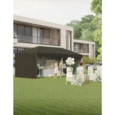 10'x 20' Pop Up Canopy Tent, Easy To Set Up And Take Down, Portable Tent With 4Pcs Sidewalls, 12 Stakes & 6 Sandbags For Backyard Wedding Party,Black 2 10'x 20' Pop Up Canopy Tent, Easy To Set Up And Take Down, Portable Tent With 4Pcs Sidewalls, 12 Stakes & 6 Sandbags For Backyard Wedding Party,Black - Image 2