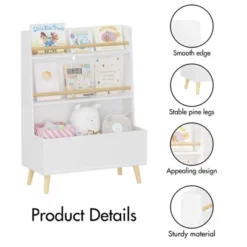 Kids Bookshelf With Toy Organizer, 3-Tier Wood Child Book Shelf, Toy Storage Organizer With Legs, Kids Bookcase For Children's Room, Nursery White -Home Decor Store GUEST ed196c95 1779 42f5 adab 6cf784adcdca