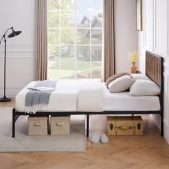 Full Size Bed Frame With Wood Headboard,Metal Bed Frame With 14 Heavy Duty Steel Slats,No Box Spring Needed,Noise-Free,Retro Brown -Home Decor Store GUEST eec35fed ac6a 4ccf bb35 ae90bfa3809a