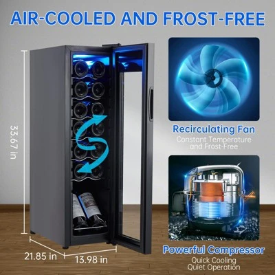 Mini Wine Fridge 14 Bottle, Wine Cooler Temperature Adjustment Range 41~64¡ãF, Wine Fridge Small With Triple Pane Clear Glass Door 6 Mini Wine Fridge 14 Bottle, Wine Cooler Temperature Adjustment Range 41~64¡ãF, Wine Fridge Small With Triple Pane Clear Glass Door - Image 6