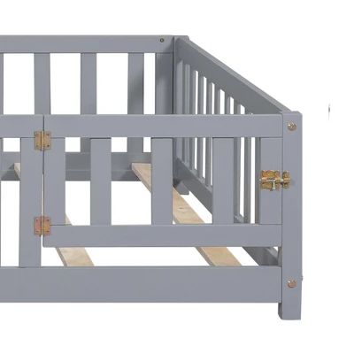Toddler Floor Bed,Full Size Floor Bed With Safety Fence Guardrails And Slats, Wooden Floor Bed Frame With Door, No Box Spring Needed 6 Toddler Floor Bed,Full Size Floor Bed With Safety Fence Guardrails And Slats, Wooden Floor Bed Frame With Door, No Box Spring Needed - Image 6