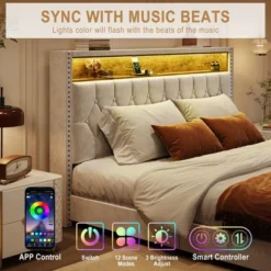 Whizmax Velvet Upholstered Platform Bed Frame With Storage Headboard, Nailhead Trim Wingback Headboard, Wood Slats Support, Off White -Home Decor Store GUEST f372940a 5695 49b9 8f20 66fc734d550d