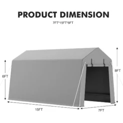 Motorcycle Storage Sheds 7x15 FT, Portable Shed With Rolled Up Zipper Door, Waterproof, Storage Tent Heavy Duty For Motorcycle, Garden Tools, Grey
