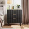 28" Wave Fluted 3-Drawer Dresser - Anti-Tip Safety, Tall Storage Chest W/Metal Legs For Bedroom & Entryway
