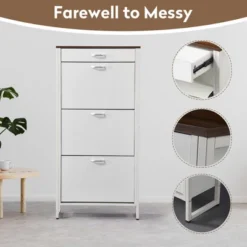Shoe Cabinet With 3 Flip Drawers And 1 Pulling Drawer, Slim Floor Standing Storage Racks, Hidden Narrow Shoe Organizers For Front Door Entryway White -Home Decor Store GUEST f57f4015 c798 4e71 9b9d f439ef1a6f06