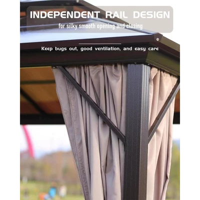 12'x12' Hardtop Gazebo For All Weather With Double Metal Roof, Aluminum Alloy Frame, Net, And Curtain; Perfect For Patio, Deck, And Backyard. Gray. 6 12'x12' Hardtop Gazebo For All Weather With Double Metal Roof, Aluminum Alloy Frame, Net, And Curtain; Perfect For Patio, Deck, And Backyard. Gray. - Image 6