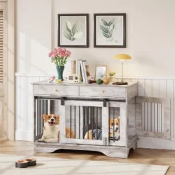 Dog Furniture Crate, 47" Large Dog Crate Furniture W/ 2 Storage Draws & Removable Divider For Large/Medium/Small Dogs -Home Decor Store GUEST f5de402c 3dd9 48b5 b52b 27d84aa055a2