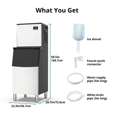 Commercial Ice Maker Machine, 350LBS/24H Freestanding Stainless Steel Ice Maker With 220 Lbs Capacity 5 Commercial Ice Maker Machine, 350LBS/24H Freestanding Stainless Steel Ice Maker With 220 Lbs Capacity - Image 5