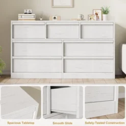 Whizmax 7 Drawer Dresser For Bedroom, Modern Double Dresser Organizer With Storage, Wooden Chest Of Drawers For Bedroom, Living Room, Nursery- White -Home Decor Store GUEST f6fa09dd ebd6 43d9 bef9 0acc9c23aaea