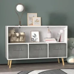 Childrens Bookshelf 4 Cubby Toy Storage Organizer With Collapsible Fabric Drawers, Kids Bookcase Book Display For Kids Room, Playroom And Nursery -Home Decor Store GUEST f8630316 9879 4643 98e9 32a2ed6f6d8b