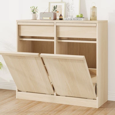 Whizmax Double Tilt Out Trash Cabinet, Hidden Trash Cabinet With 20 Gallon Storage, Freestanding Garbage Can Cabinet For Kitchen Dining Room 6 Whizmax Double Tilt Out Trash Cabinet, Hidden Trash Cabinet With 20 Gallon Storage, Freestanding Garbage Can Cabinet For Kitchen Dining Room - Image 6