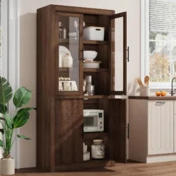 Tall Kitchen Pantry, Pantry Storage Cabinet With 2 Glass Doors & Adjustable Shelves, Farmhouse Freestanding Pantry Cupboard -Home Decor Store GUEST f9c92ff9 e2e6 489d bfb6 fe0d8f636445