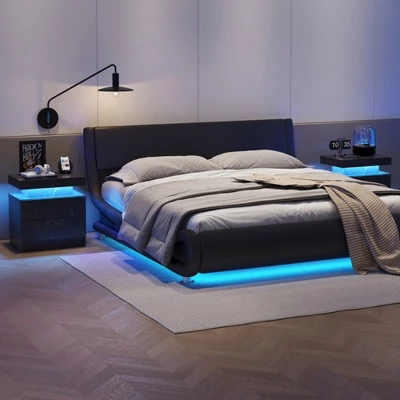 Nightstand With 2 Drawers, Bedside Tables With Adjustable LED Lights, Small Night Stands, Modern Side Table For Living Room Bedroom, Easy Assembly 5 Nightstand With 2 Drawers, Bedside Tables With Adjustable LED Lights, Small Night Stands, Modern Side Table For Living Room Bedroom, Easy Assembly - Image 5