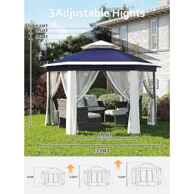 10x10 FT Pop Up Canopy Tent, Gazebo With Mosquito Netting, Adjustable Height Outdoor Gazebo 4 10x10 FT Pop Up Canopy Tent, Gazebo With Mosquito Netting, Adjustable Height Outdoor Gazebo - Image 4