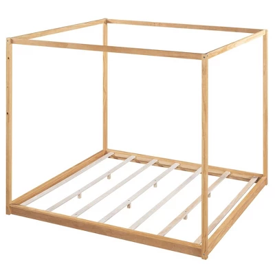 King Size Bed Frame, Modern Wooden Canopy Bed Frame With Low Base Support Legs, King Size Canopy Bed For Kids Teens, No Box Spring Needed Natural 2 King Size Bed Frame, Modern Wooden Canopy Bed Frame With Low Base Support Legs, King Size Canopy Bed For Kids Teens, No Box Spring Needed Natural - Image 2