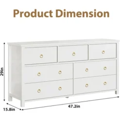 Modern 7 Dresser For Bedroom, 47.2" Wide Dresser With Storage, Wooden Closet Dressers Chest Of Drawers Freestanding, White