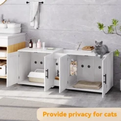 Whizmax Litter Box Enclosure For 2 Cats, Cat Hidden Litter Box Enclosure Furniture With Double Room, Wooden Enclosed Cat Litter Box Furniture,White -Home Decor Store GUEST fc319677 3fab 426e 93e5 e56071dc119a