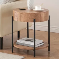End Table Round Side Table With Drawer Circle End Tables Wooden Bedside Table -Home Decor Store GUEST fee74143 95f5 4801 b409 48afb6de9db4