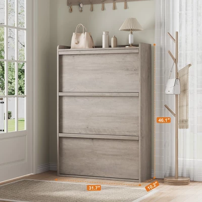 Shoe Cabinet With 3 Flip Drawers, Modern Shoe Storage For Entryway, Wooden Shoe Organizer Cabinet With Adjustable Shelf, For Hallway, Grey 3 Shoe Cabinet With 3 Flip Drawers, Modern Shoe Storage For Entryway, Wooden Shoe Organizer Cabinet With Adjustable Shelf, For Hallway, Grey - Image 3