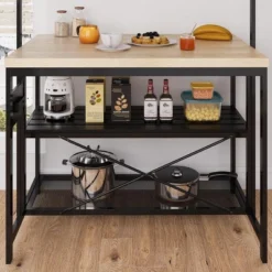 47" Large Kitchen Island Table Bakers Rack With Power Outlet And 3-Tier Storage-Microwave Stand Oven Shelf, Metal Coffee Bar Table -Home Decor Store GUEST ff0df668 cc09 4dbb 9d07 744f841de4f7