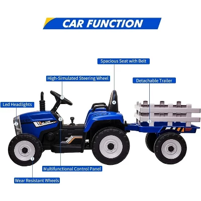 12V Ride On Tractor With Trailer & Remote Control,Speed Up To 5mph, Toddler Electric Vehicle Car With LED Headlights 6 12V Ride On Tractor With Trailer & Remote Control,Speed Up To 5mph, Toddler Electric Vehicle Car With LED Headlights - Image 6